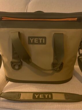 Yeti Hopper Tan Bag with Orange interior